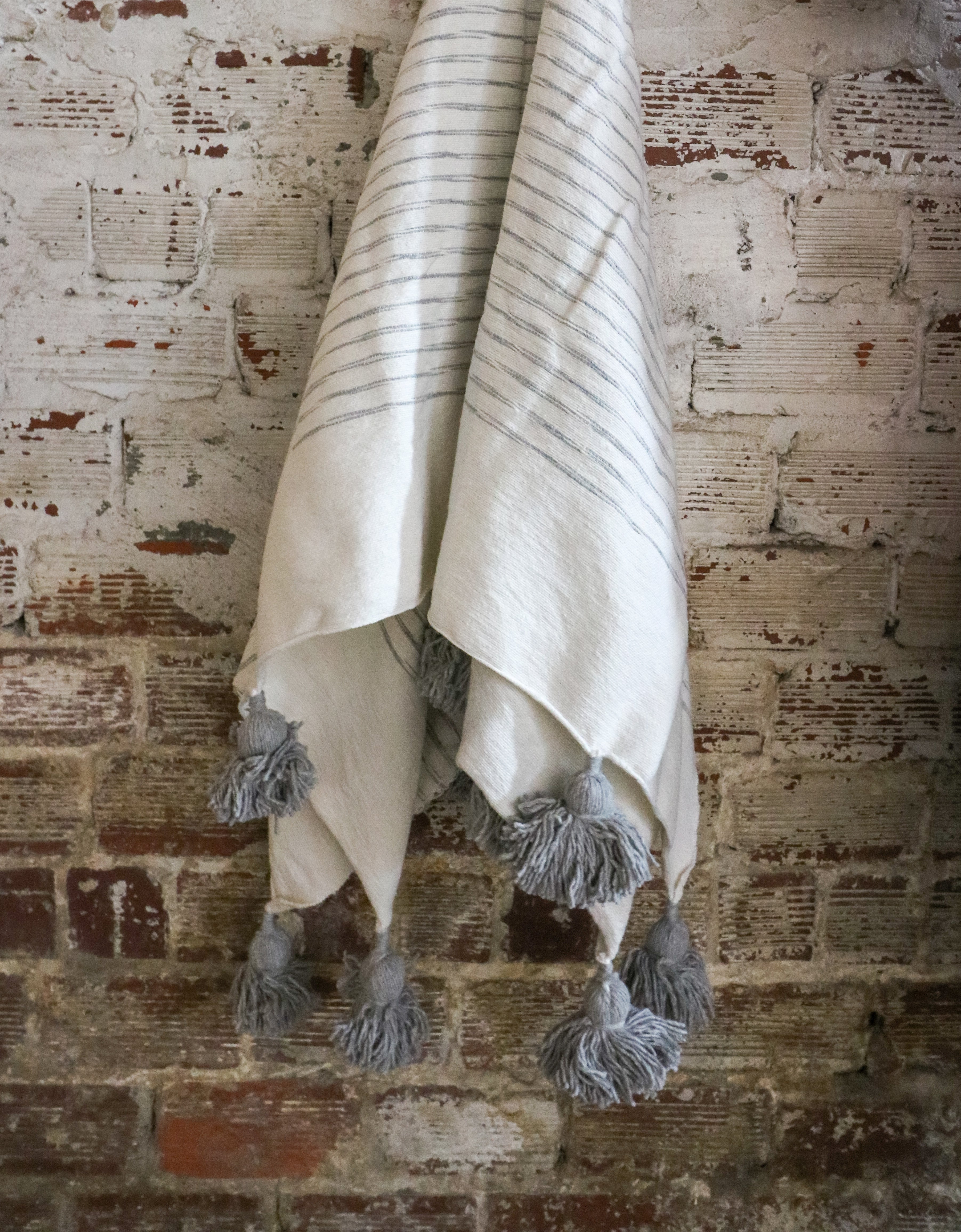 Moon Rock Handwoven Cotton Pom Blanket